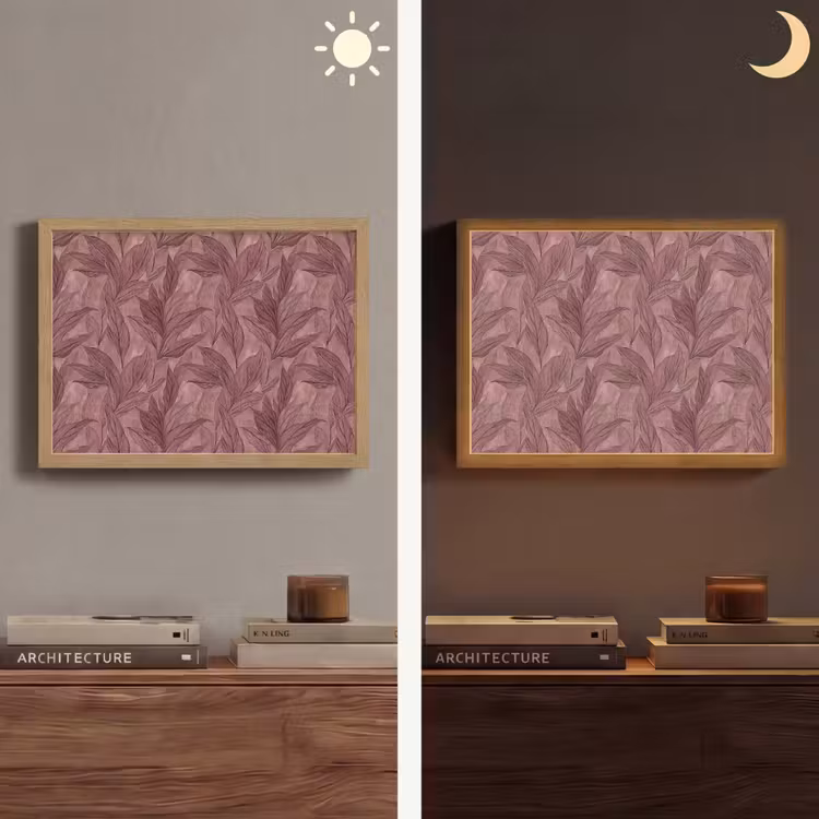 Bladeren - Patroon - Paars Light Box met batterij (Wandlamp) middel 907 -sfeer3