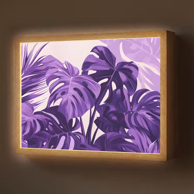 Bladeren - Paars - Tropisch - Abstract Light Box met batterij (Wandlamp) middel -z3d_website