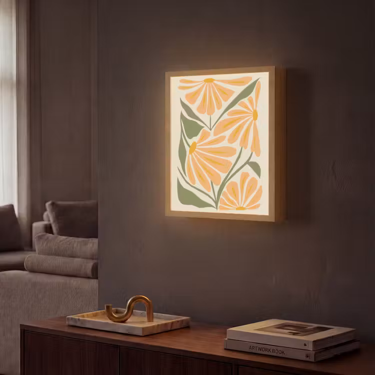 Blaadjes - Zachtoranje - Bloemen Light Box met batterij (Wandlamp) middel -sfeer1
