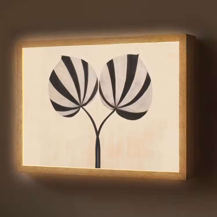 Bladeren - Gestreept - Stengel - Beige Light Box met batterij (Wandlamp) middel -z3d_website