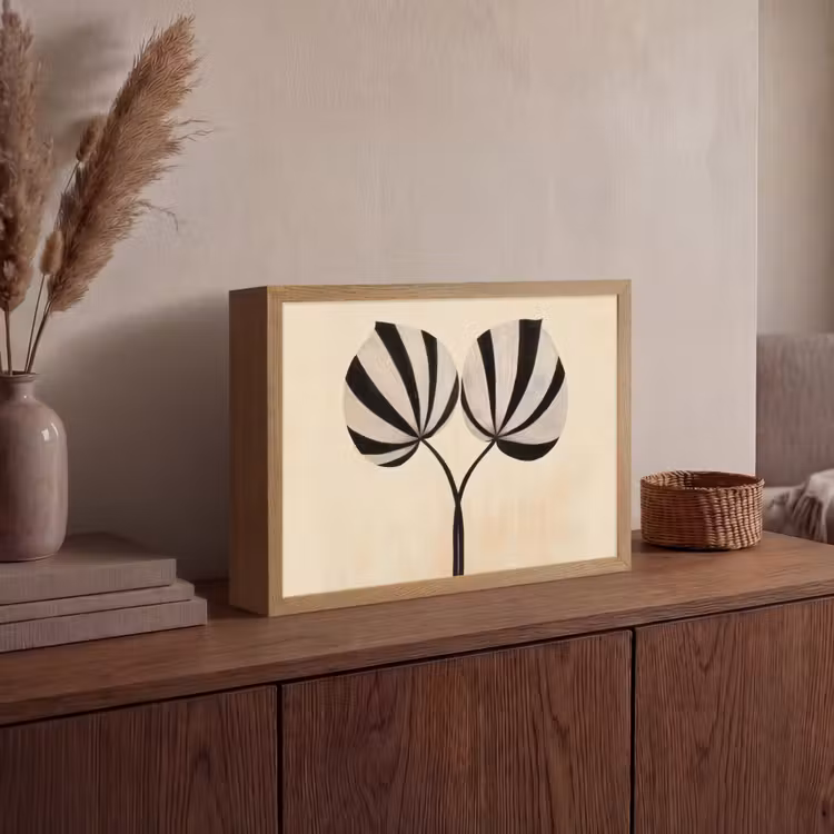 Bladeren - Gestreept - Stengel - Beige Light Box met batterij (Wandlamp) middel -sfeer2