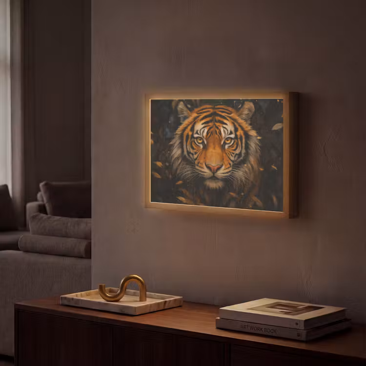 Bladeren - Tijger - Oranje Light Box met batterij (Wandlamp) middel -sfeer1