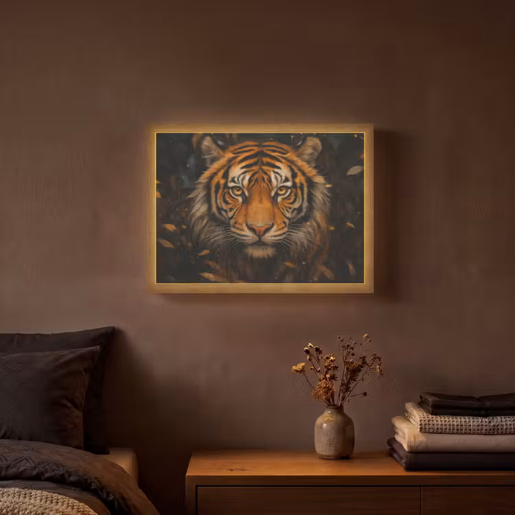 Bladeren - Tijger - Oranje Light Box met batterij (Wandlamp) middel -sfeer4
