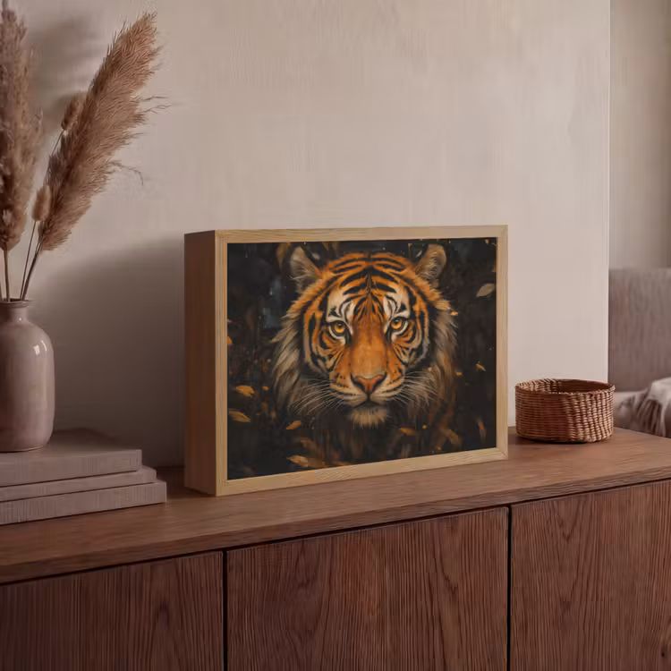 Bladeren - Tijger - Oranje Light Box met batterij (Wandlamp) middel -sfeer2