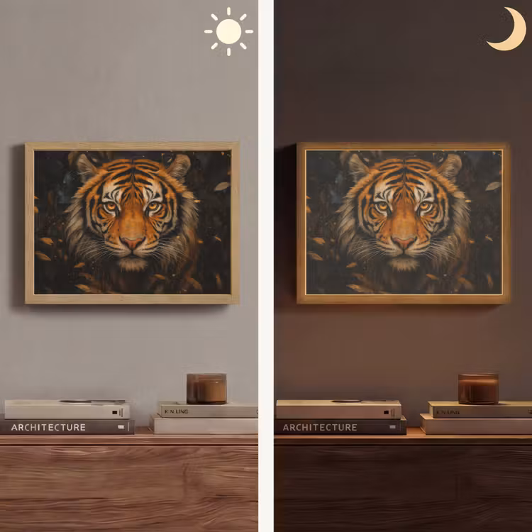 Bladeren - Tijger - Oranje Light Box met batterij (Wandlamp) middel -sfeer3