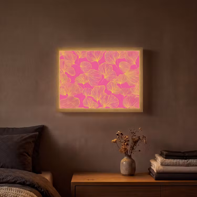 Bladeren - Nerven - Grafisch - Roze Light Box met batterij (Wandlamp) middel -sfeer4