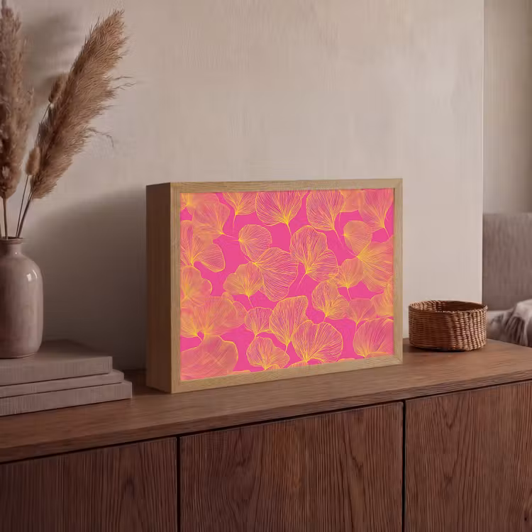 Bladeren - Nerven - Grafisch - Roze Light Box met batterij (Wandlamp) middel -sfeer2