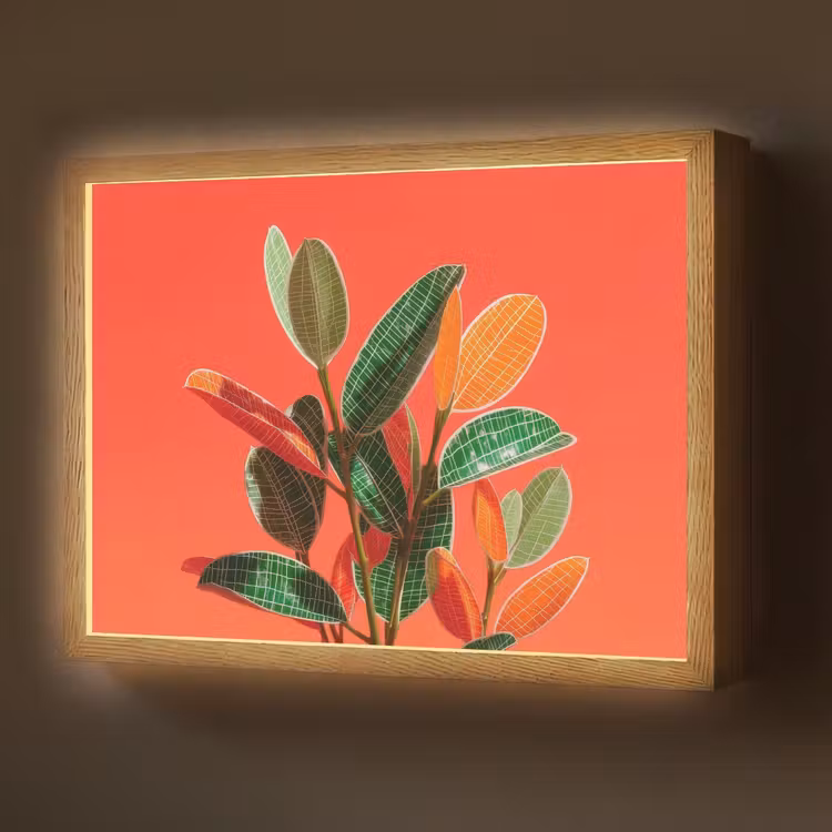 Bladeren - Nerven - Oranje - Structuur Light Box met batterij (Wandlamp) middel -z3d_website