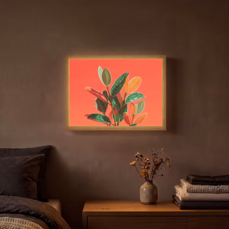 Bladeren - Nerven - Oranje - Structuur Light Box met batterij (Wandlamp) middel -sfeer4