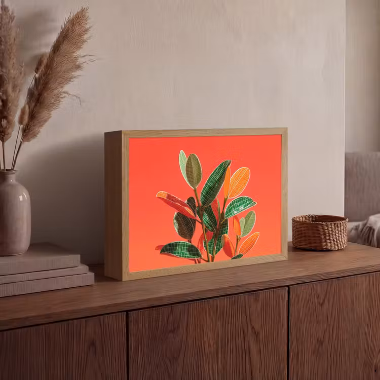 Bladeren - Nerven - Oranje - Structuur Light Box met batterij (Wandlamp) middel -sfeer2