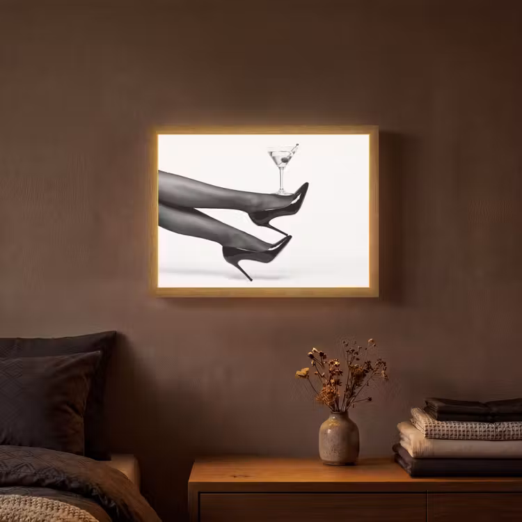 Benen - Hakken - Glas - Zwart - Wit - Speels Light Box met batterij (Wandlamp) middel -sfeer4