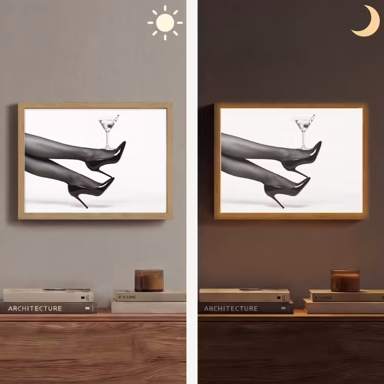 Benen - Hakken - Glas - Zwart - Wit - Speels Light Box met batterij (Wandlamp) middel -sfeer3