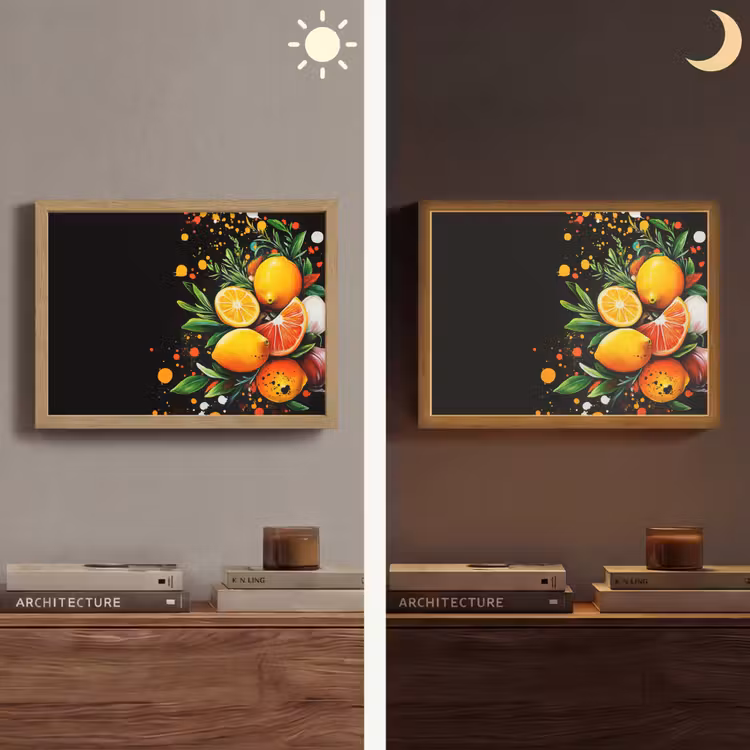 Citroenen - Zwart - Kruiden - Graffiti - Verf Light Box met batterij (Wandlamp) middel -sfeer3