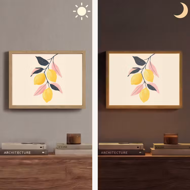 Citroenen - Felgeel - Tak - Bladeren Light Box met batterij (Wandlamp) middel -sfeer3