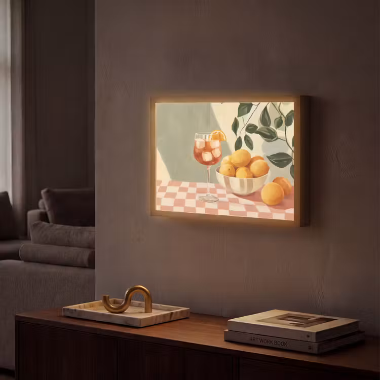 Citroenen - Glas - Tafelkleed - Geblokt Light Box met batterij (Wandlamp) middel -sfeer1