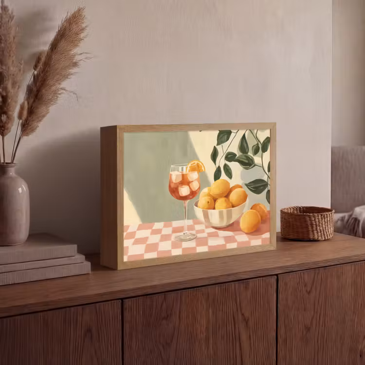 Citroenen - Glas - Tafelkleed - Geblokt Light Box met batterij (Wandlamp) middel -sfeer2