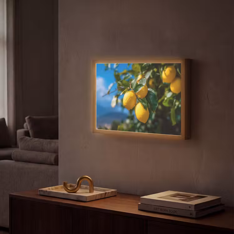 Citroenen - Bladeren - Blauwe lucht Light Box met batterij (Wandlamp) middel -sfeer1