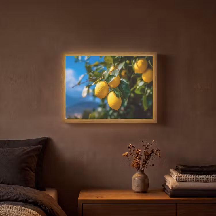 Citroenen - Bladeren - Blauwe lucht Light Box met batterij (Wandlamp) middel -sfeer4