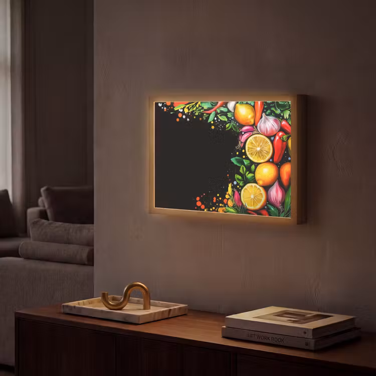 Citroenen - Peper - Kruiden - Graffiti - Verf - Abstract Light Box met batterij (Wandlamp) middel -sfeer1