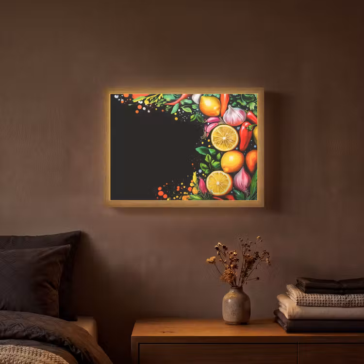 Citroenen - Peper - Kruiden - Graffiti - Verf - Abstract Light Box met batterij (Wandlamp) middel -sfeer4