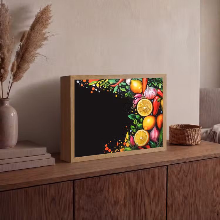 Citroenen - Peper - Kruiden - Graffiti - Verf - Abstract Light Box met batterij (Wandlamp) middel -sfeer2