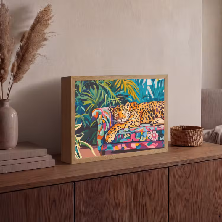 Luipaard - Kleurrijk - Tropisch Light Box met batterij (Wandlamp) middel -sfeer2