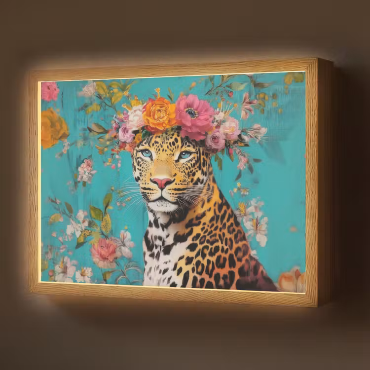 Luipaard - Bloemen - Kroon Light Box met batterij (Wandlamp) middel -z3d_website