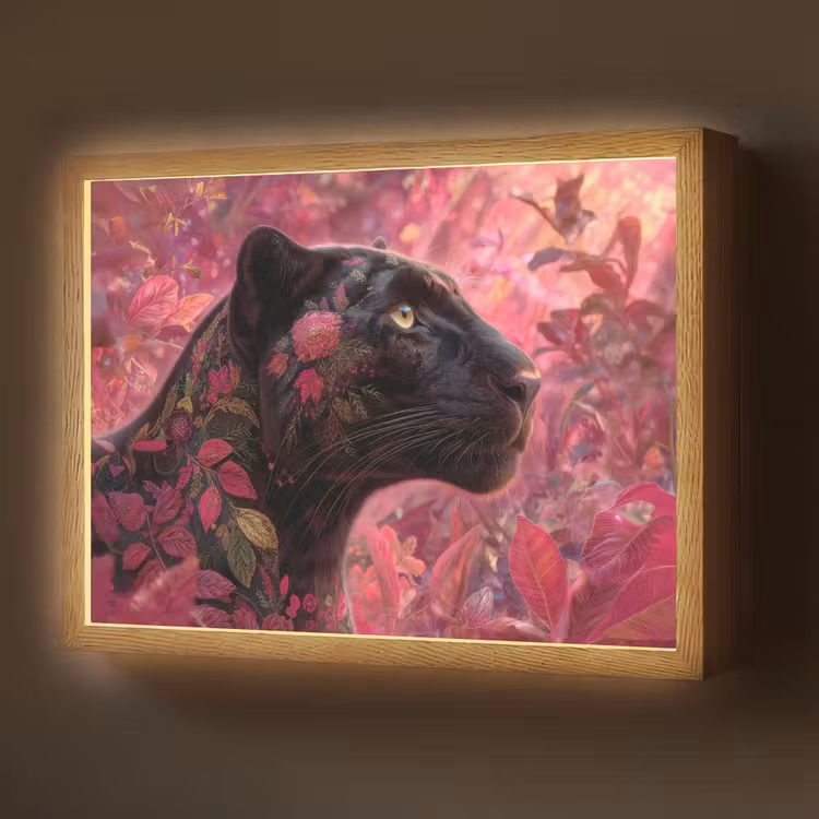 Luipaard - Bloemen - Roze Light Box met batterij (Wandlamp) middel -z3d_website