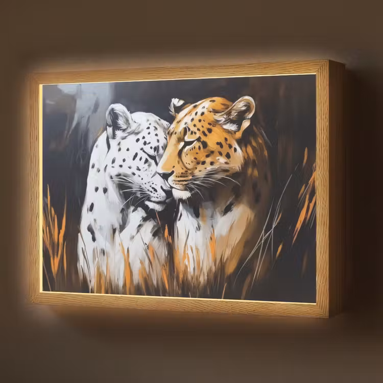 Luipaard - Oranje - Wit - Gras Light Box met batterij (Wandlamp) middel -z3d_website