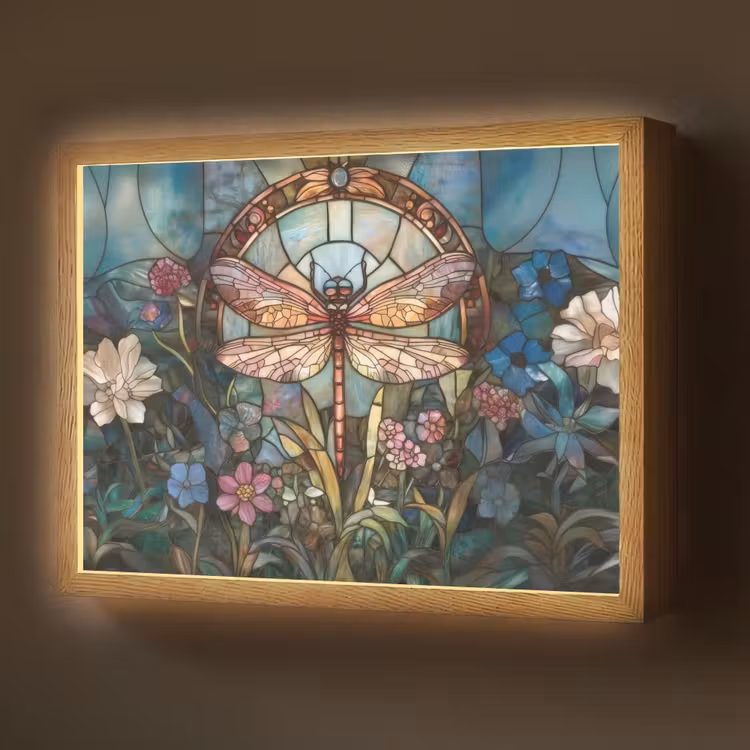 Libelle - Mozaïek - Bloemen - Kleurrijk Light Box met batterij (Wandlamp) middel -z3d_website