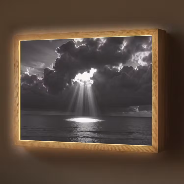 Licht - Wolken - Zee - Zwart-wit - Natuur Light Box met batterij (Wandlamp) middel -z3d_website