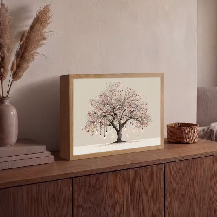 Lichtboom - Winter - Kerst - Meerkleurig Light Box met batterij (Wandlamp) middel -sfeer2