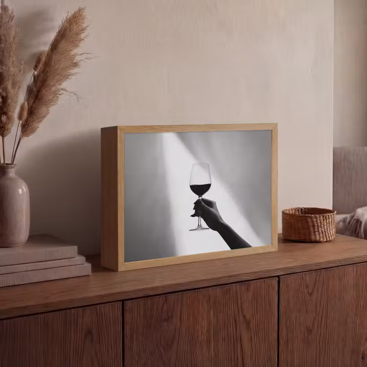 Lichtinval - Wijn - Rood - Glas Light Box met batterij (Wandlamp) middel -sfeer2
