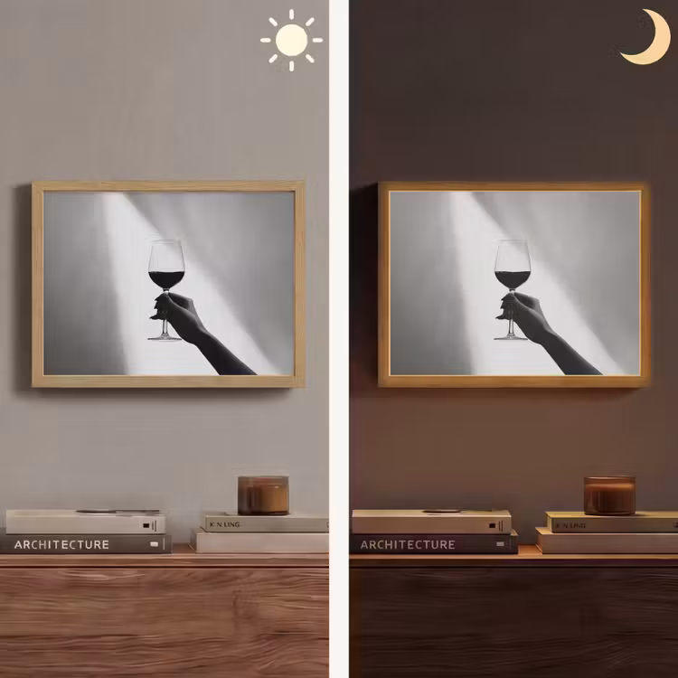 Lichtinval - Wijn - Rood - Glas Light Box met batterij (Wandlamp) middel -sfeer3