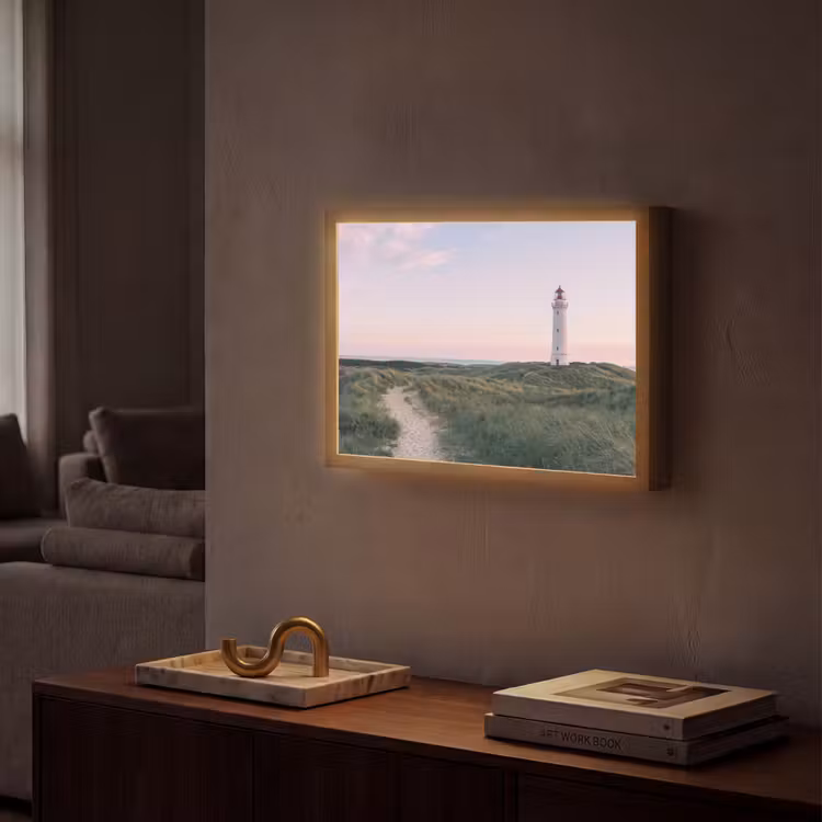 Vuurtoren - Duinlandschap - Zee Light Box met batterij (Wandlamp) middel -sfeer1