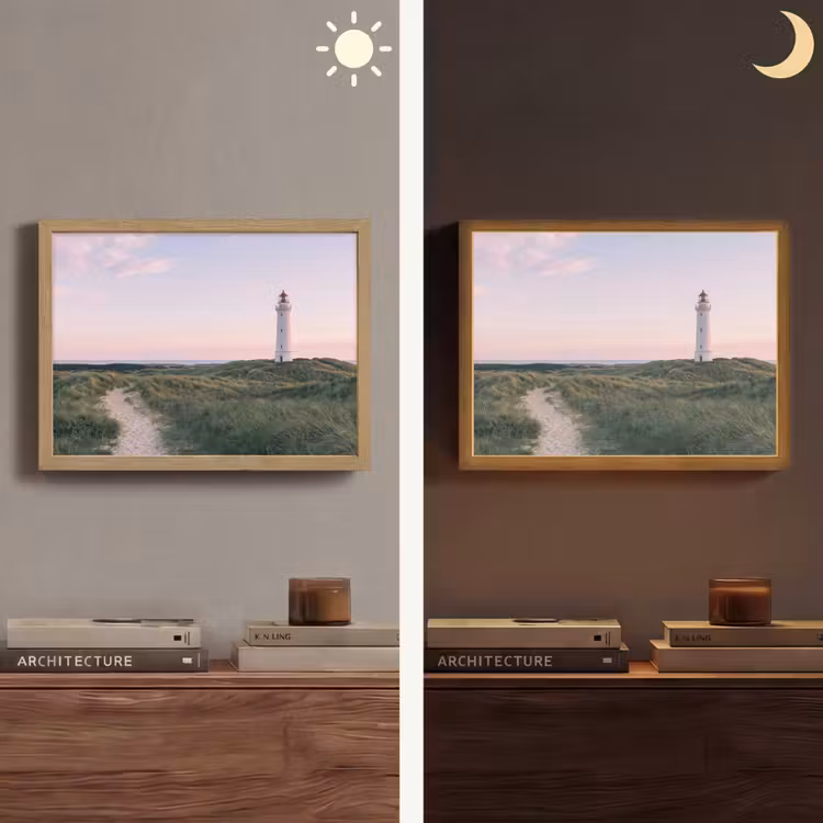 Vuurtoren - Duinlandschap - Zee Light Box met batterij (Wandlamp) middel -sfeer3