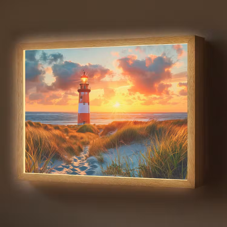 Vuurtoren - Zonsondergang - Duinen - Horizon Light Box met batterij (Wandlamp) middel -z3d_website
