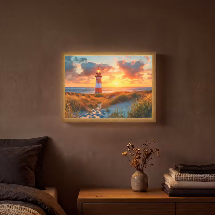 Vuurtoren - Zonsondergang - Duinen - Horizon Light Box met batterij (Wandlamp) middel -sfeer4