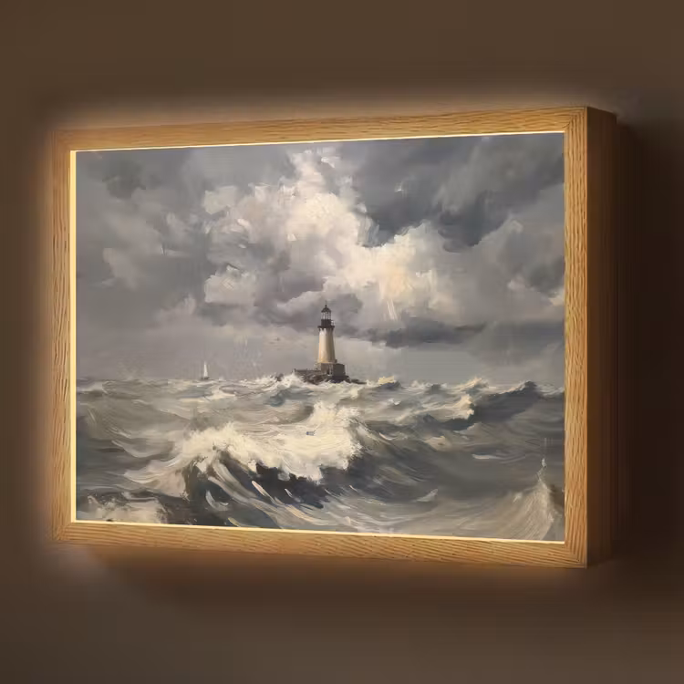 Vuurtoren - Golven - Storm Light Box met batterij (Wandlamp) middel -z3d_website