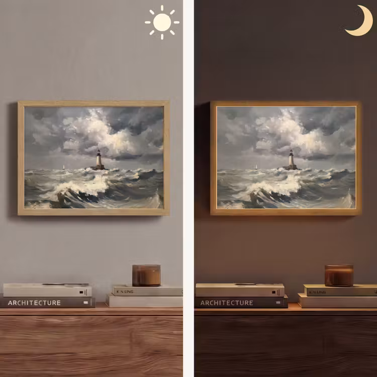 Vuurtoren - Golven - Storm Light Box met batterij (Wandlamp) middel -sfeer3