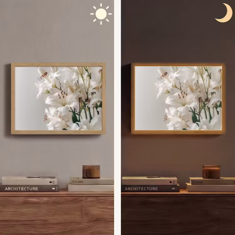 Lelies - Boekte - Wit - Meeldraden Light Box met batterij (Wandlamp) middel -sfeer3