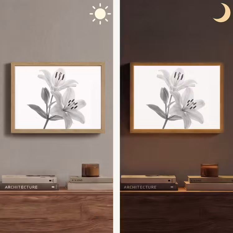 Lelies - Elegant - Zwart - Wit Light Box met batterij (Wandlamp) middel -sfeer3
