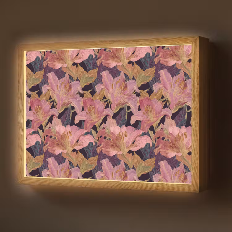 Lelies - Patroon - Roze - Goud Light Box met batterij (Wandlamp) middel 907 -z3d_website