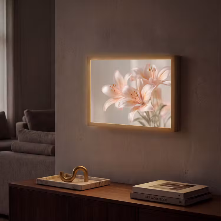 Lelies - Meeldraden - Roze - Wazig Light Box met batterij (Wandlamp) middel -sfeer1