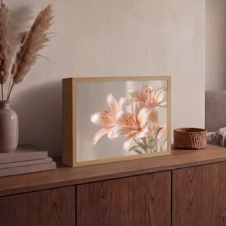 Lelies - Meeldraden - Roze - Wazig Light Box met batterij (Wandlamp) middel -sfeer2
