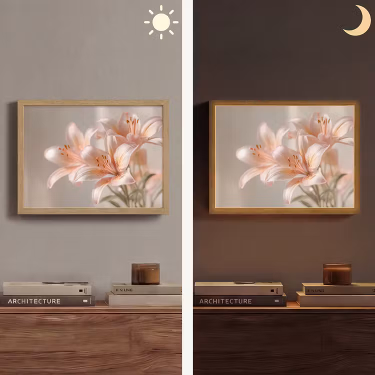 Lelies - Meeldraden - Roze - Wazig Light Box met batterij (Wandlamp) middel -sfeer3