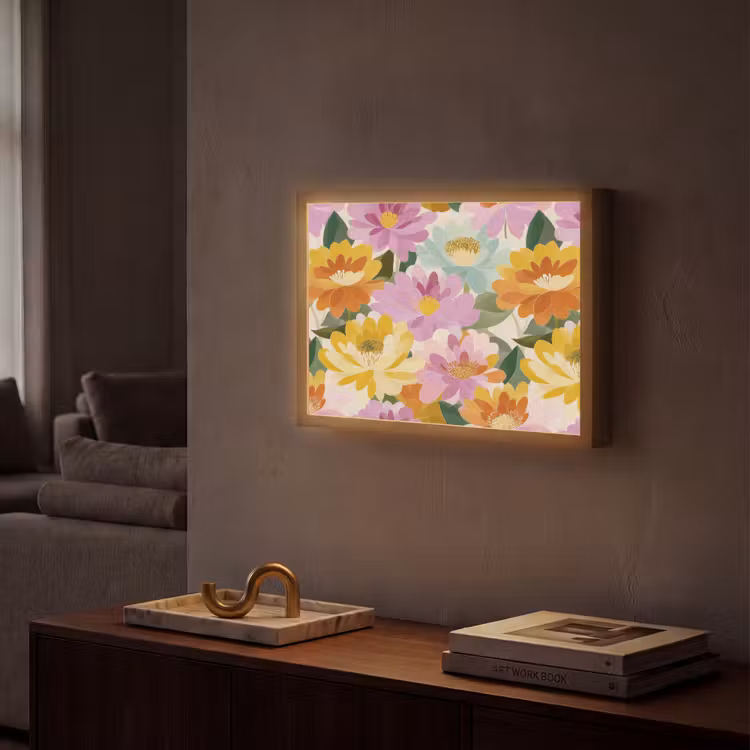 Lelies - Aquarel - Pastel Light Box met batterij (Wandlamp) middel 907 -sfeer1