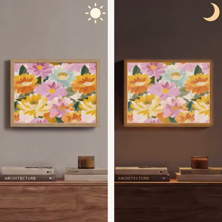 Lelies - Aquarel - Pastel Light Box met batterij (Wandlamp) middel 907 -sfeer3