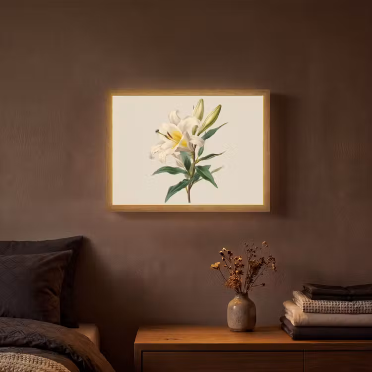 Lelie - Elegant - Botanisch - Beige Light Box met batterij (Wandlamp) middel -sfeer4