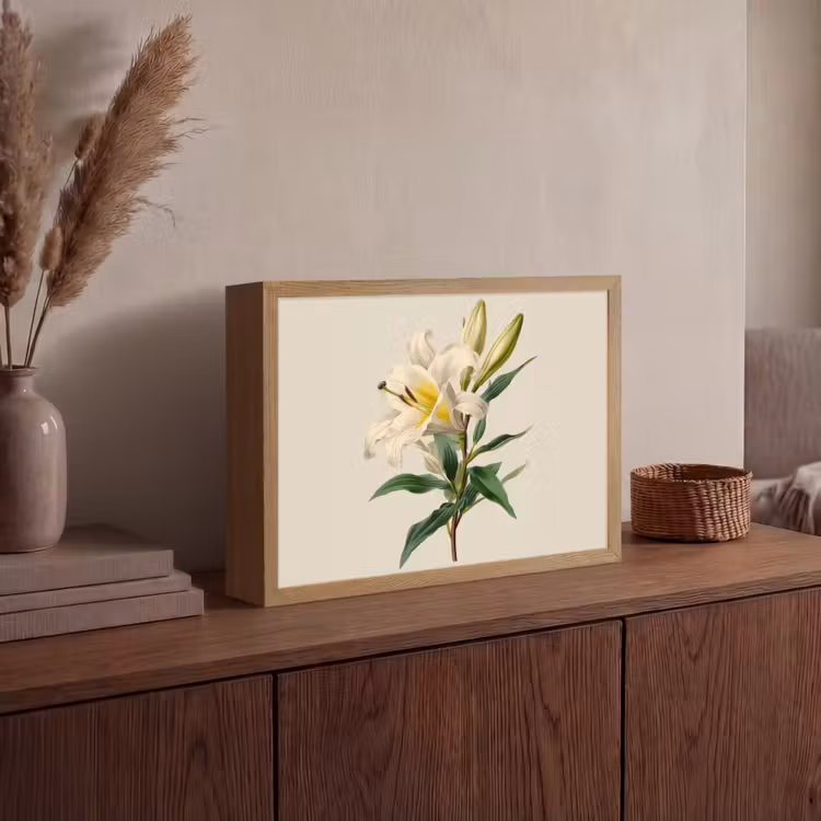 Lelie - Elegant - Botanisch - Beige Light Box met batterij (Wandlamp) middel -sfeer2